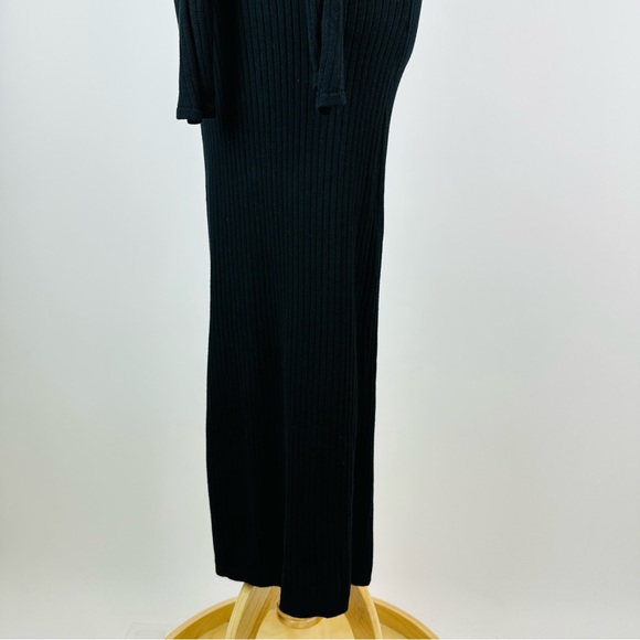 Good American Black Bodycon Ribbed Knit Tie Waist Midi Dress Size 1 Small - Picture 8 of 11